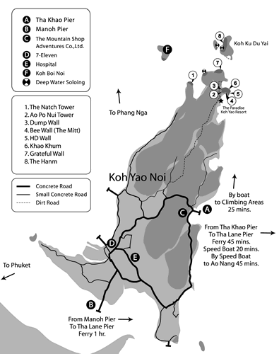Rock Climbing Map of Koh Yao Noi, Thailand